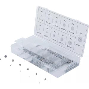 ASSORTIMENT DE 470 BILLES EN ACIER, 11 TAILLES METRIQUES, Ø 2 à 8 MM 
